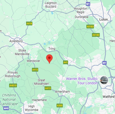 Regional map showing Buckland Common location within the wider Chiltern Hills area